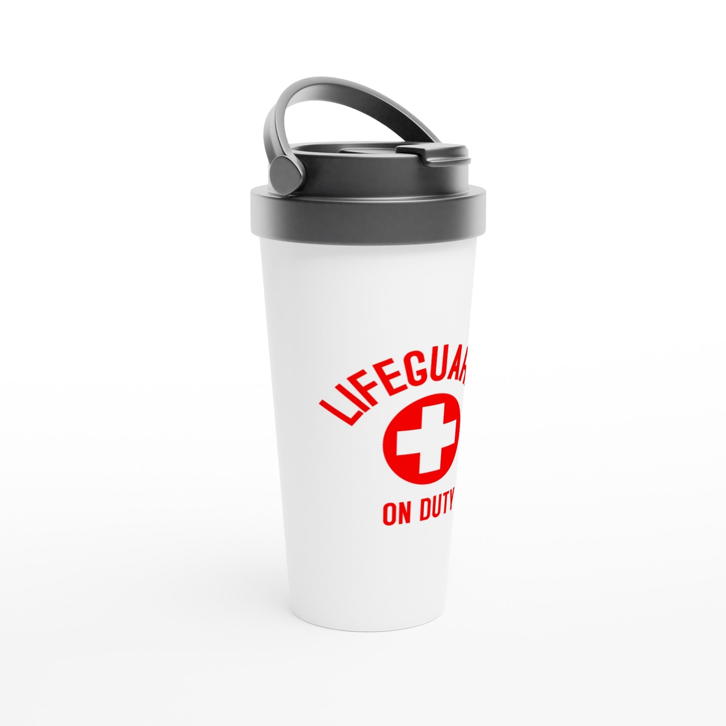"Lifeguards on Duty 15 oz Travel Mug โ Lifeguarding the World, Always on Duty!